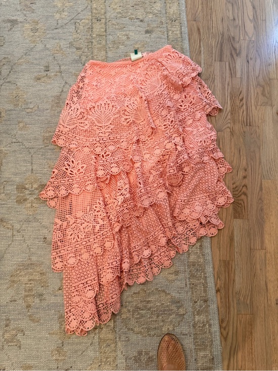 FARM Rio Dresses & Skirts - FARM Rio Coral Pink Asymmetrical Lace Tiered Skirt